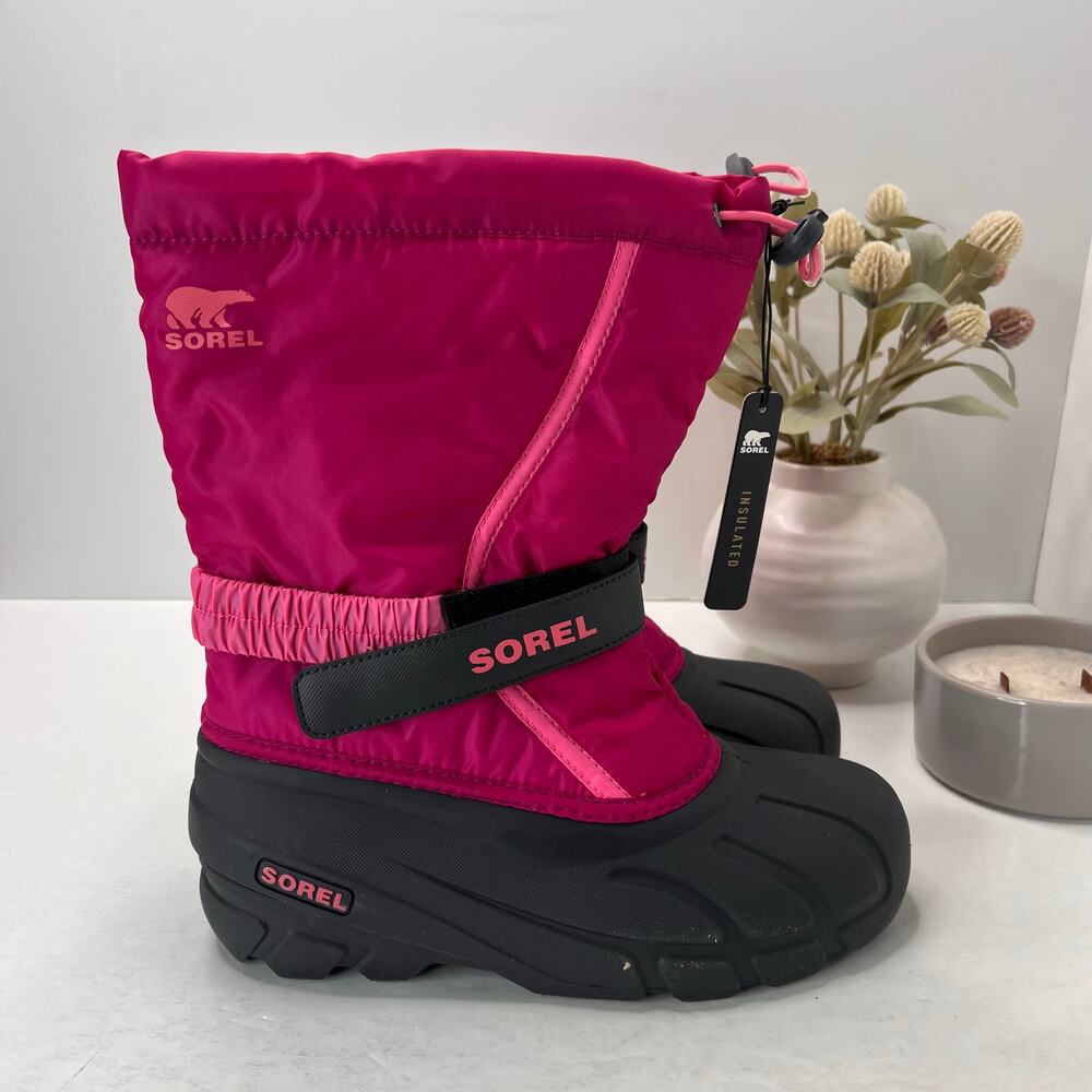 Sorel Flurry Adjustable Insulated Colorblock Boots Deep Blush NY5192-684 Girl 6